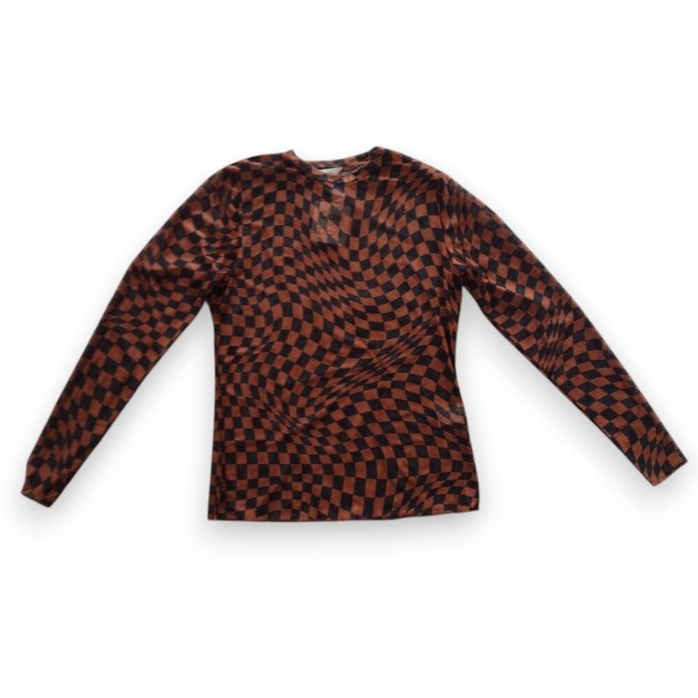 Davi & Dani Sheer Checkered Long Sleeve Top